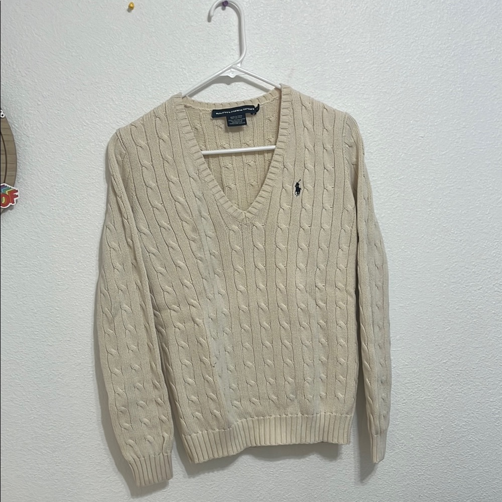 Polo by Ralph Lauren Cream V-Neck Cable Knit Sweater